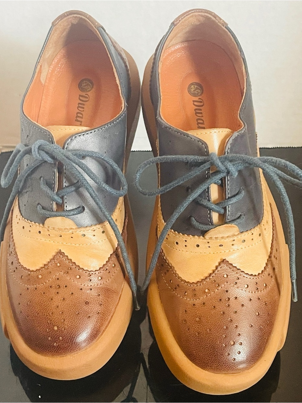 Dwarves wingtip broque sheepskin women’s shoes Sz 7 multicolored